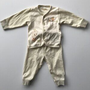 FREE with PURCHASE INTONS newborn boy girl baby 2 piece pajama cream green 3-6mo